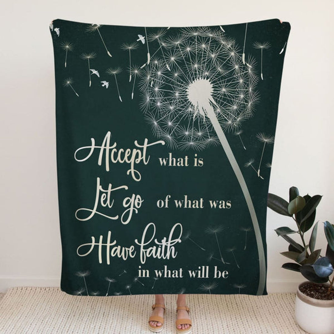 FUNSTUFFPRINT Dandelion Accept What Is Let Go Of What Was Have Faith Fleece Blanket - Christian Blanket - Bible Verse Blanket