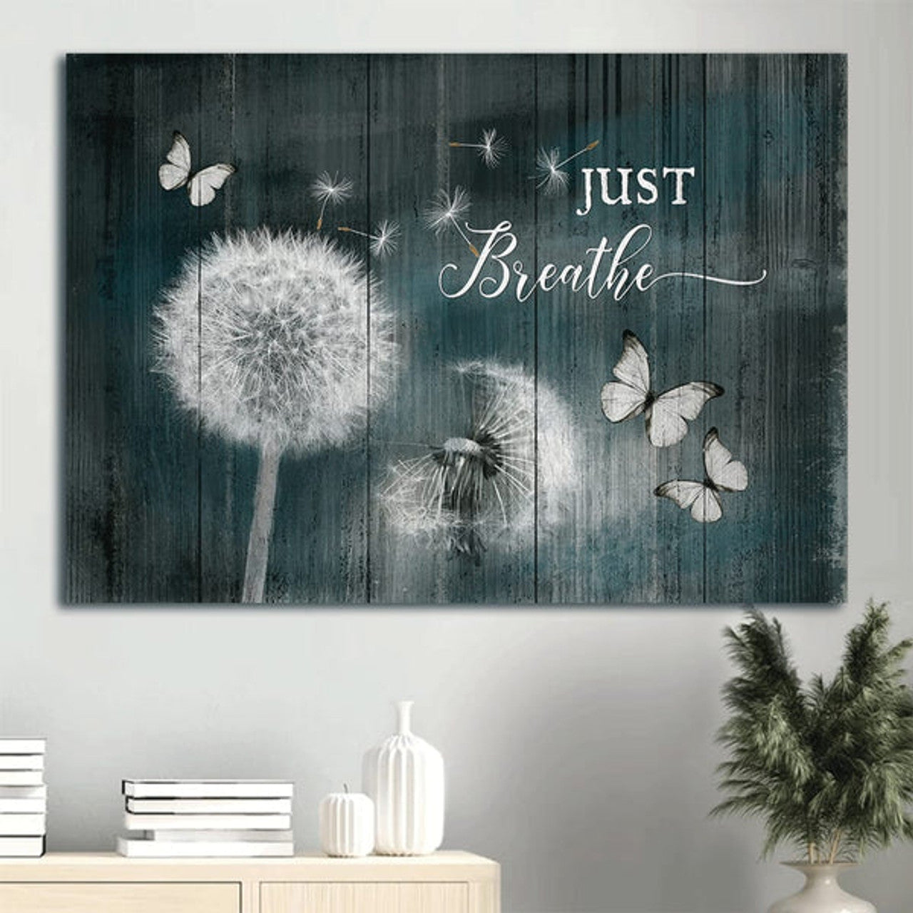 Dandelion Butterfly Canvas Just Breathe Canvas Wall Art - Christian Wall Decor