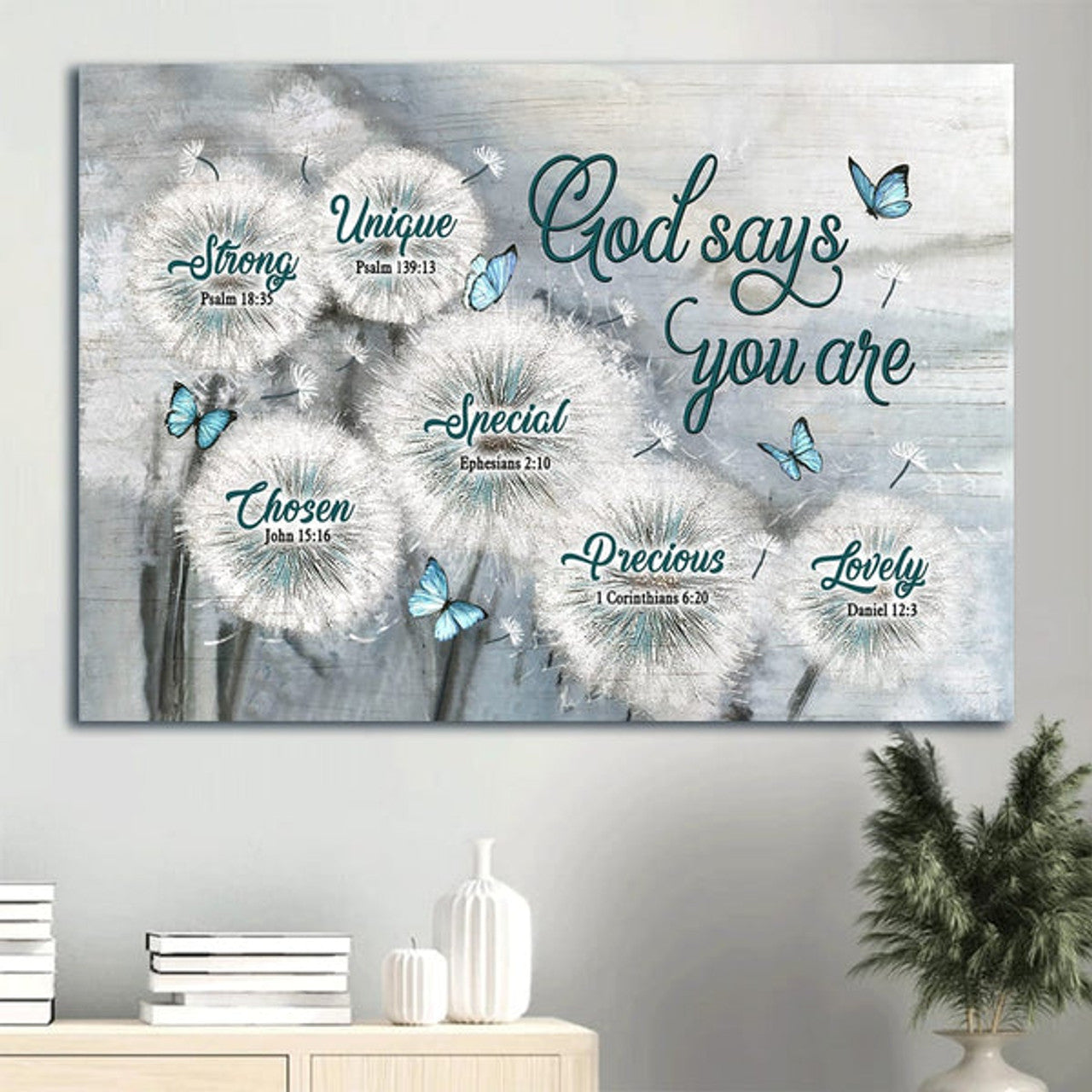Dandelion Field Blue Butterfly Canvas God Says You Are Canvas Wall Art - Christian Wall Decor
