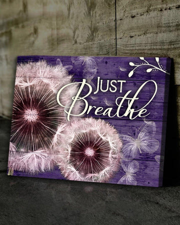 Dandelion Just Breath Purple Background Jesus Canvas Wall Art - Christian Poster - Religious Wall Decor