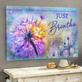 Dandelion Purple Butterfly Just Breathe Canvas Wall Art - Christian Poster - Religious Wall Decor
