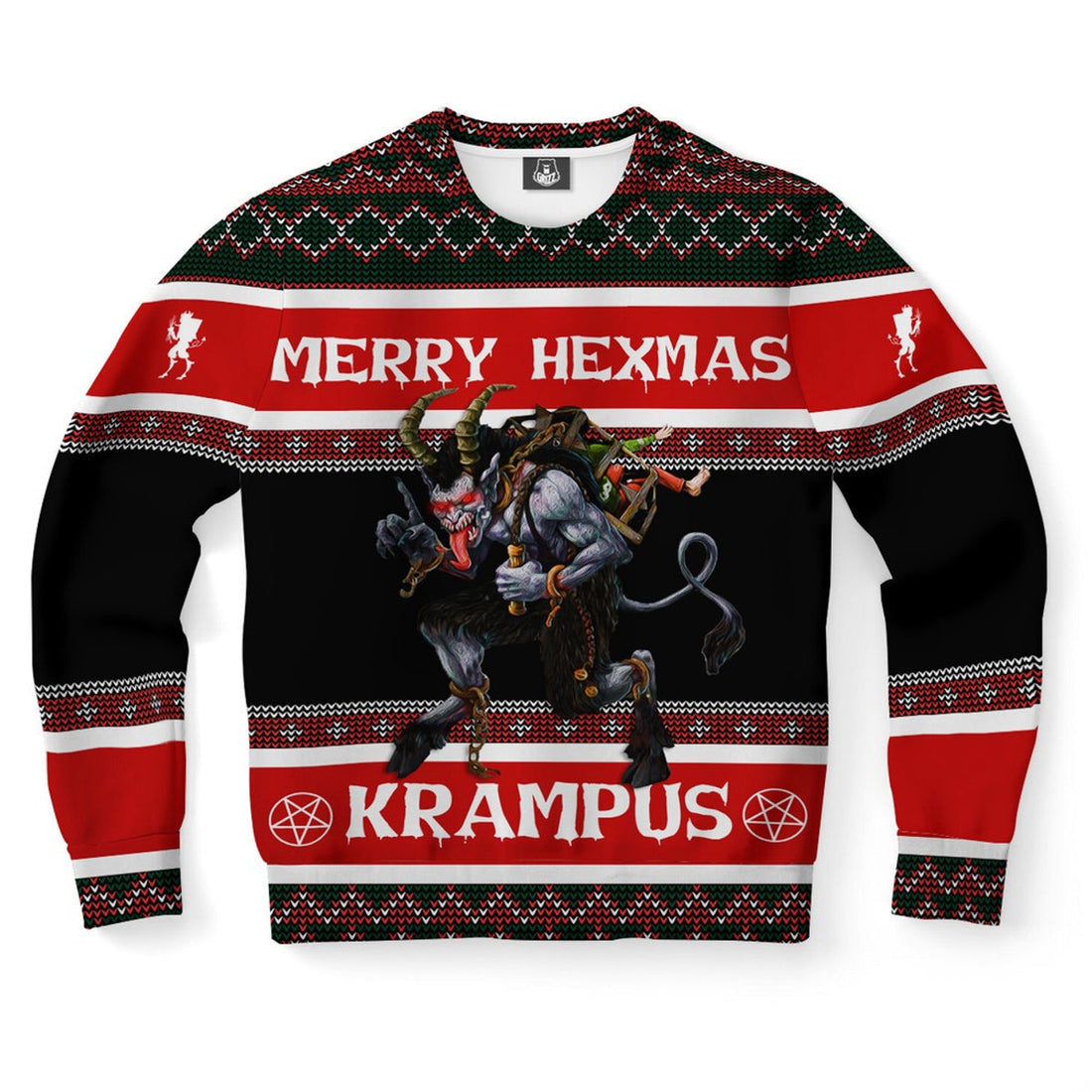 FUNSTUFFPRINT Dark Krampus Hexmas Ugly Christmas Sweater, Christmas Sweater, Ugly Sweater, Funny Xmas Sweaters Ugly Sweater