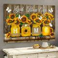 Dark Yellow Sunflower Butterfly Painting Canvas God Bless Our Home Canvas Wall Art - Christian Wall Decor