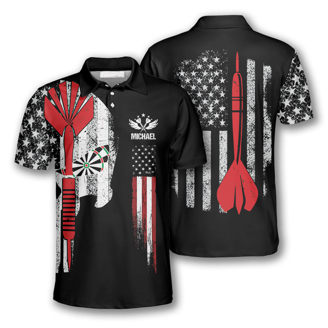 Custom 3D All Over Print Darts American Flag Skull Custom Darts Shirts For Men