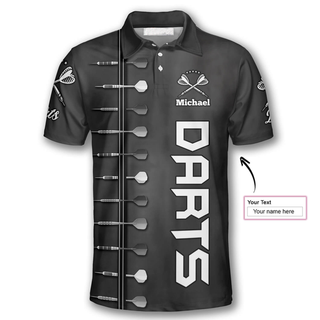 Custom Darts Personalized 3D Black Custom Darts Shirts For Men, Best Shirt For Dart Player