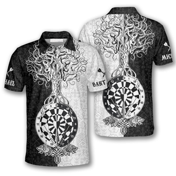 Custom Warrior Viking Black White Custom Darts Shirts For Men, 3D All Over Print Dart Tree Shirt