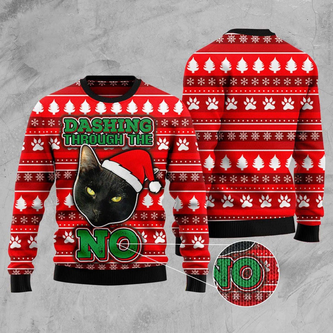 FUNSTUFFPRINT Dashing Through The Black Cat No Ugly Christmas Sweater, Christmas Cat Ugly Sweater, Ugly Cat Xmas Sweater Ugly Sweater
