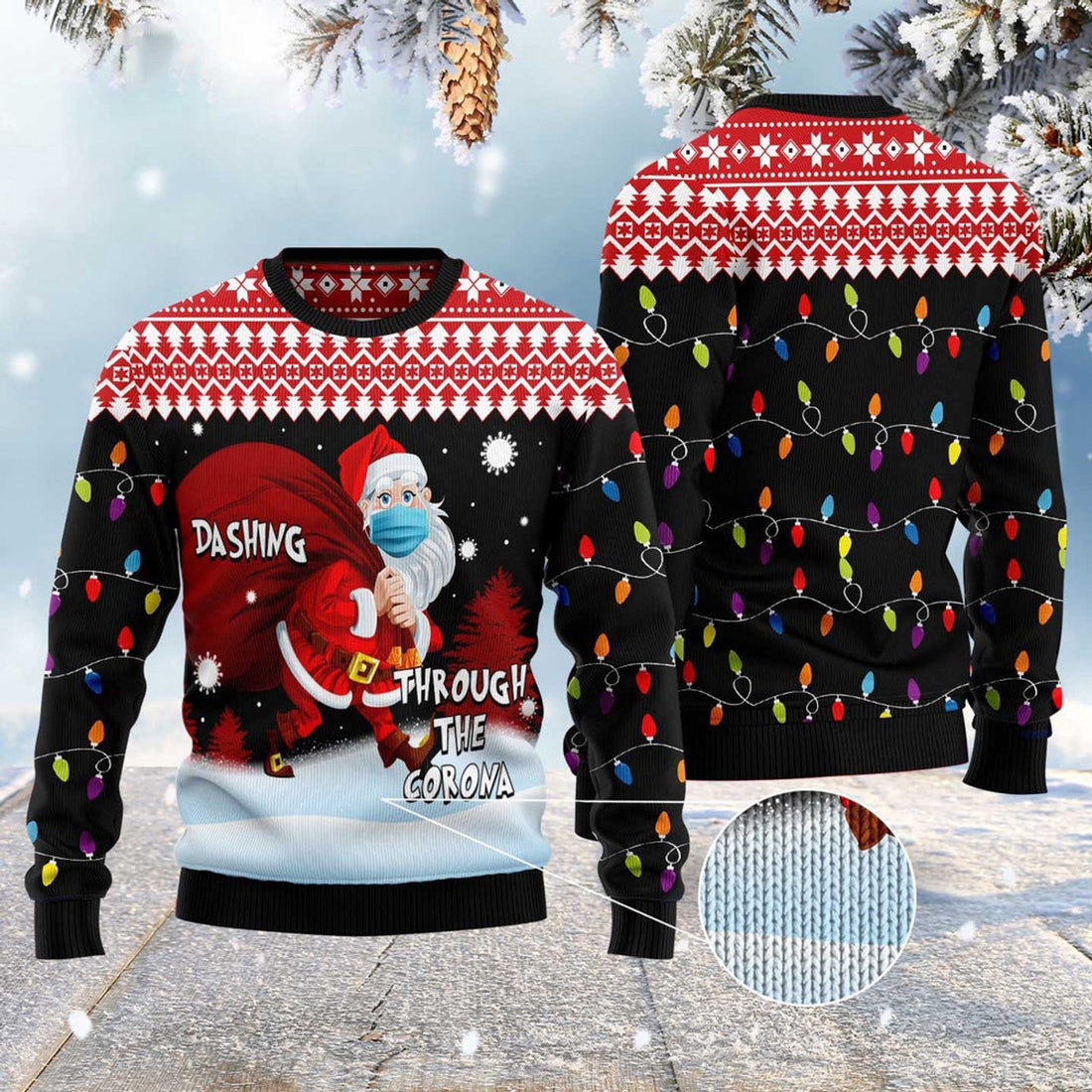 FUNSTUFFPRINT Dashing Through The Corona Ugly Christmas Sweater, Christmas Sweater, Ugly Sweater, Funny Xmas Sweaters Ugly Sweater