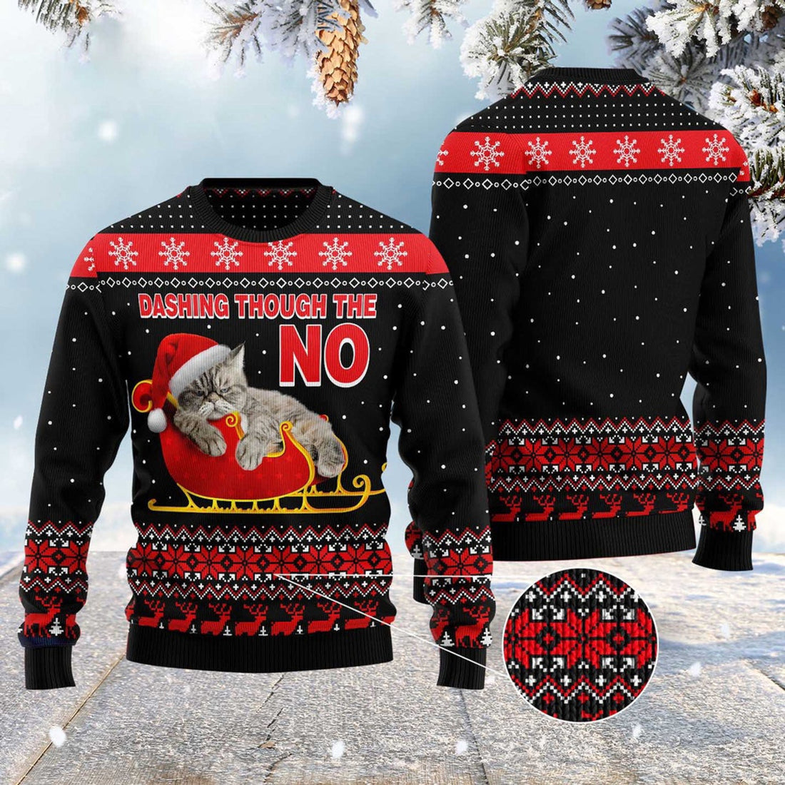 FUNSTUFFPRINT Dashing Through The No Ugly Christmas Sweater, Christmas Sweater, Ugly Sweater, Funny Xmas Sweaters Ugly Sweater
