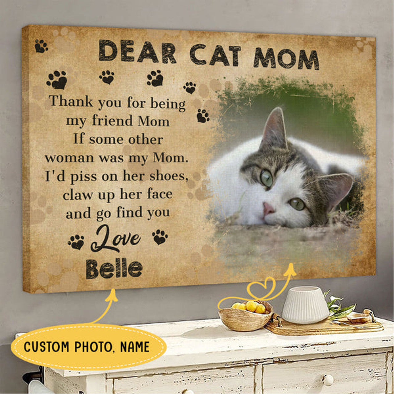 Dear Cat Mom Personalized Pet Memorial Canvas Wall Art - Pet Memorial Gifts
