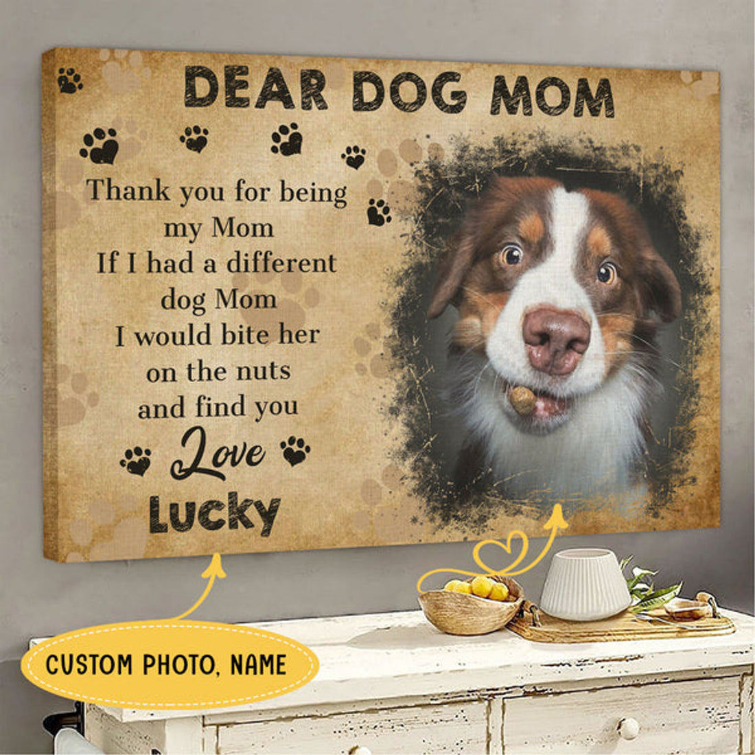 Dear Dog Mom Personalized Pet Memorial Canvas Wall Art - Pet Memorial Gifts
