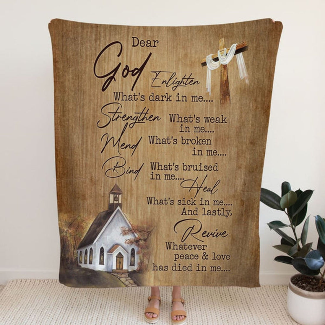 FUNSTUFFPRINT Dear God Enlighten What's Dark In Me Fleece Blanket - Christian Blanket - Bible Verse Blanket