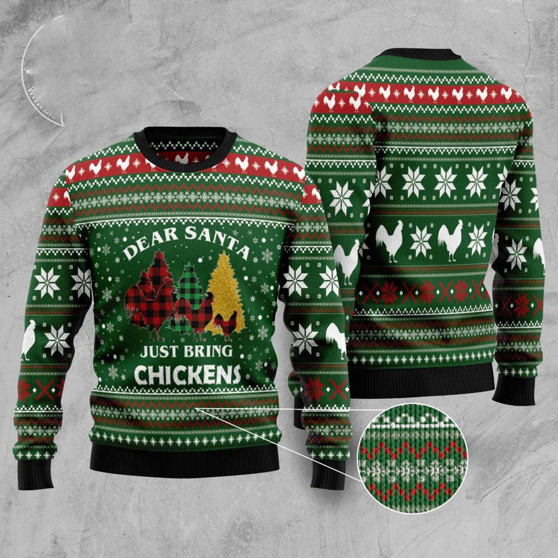 FUNSTUFFPRINT Dear Santa Just Bring Chickens Ugly Christmas Sweater, Christmas Sweater, Ugly Sweater, Funny Xmas Sweaters Ugly Sweater