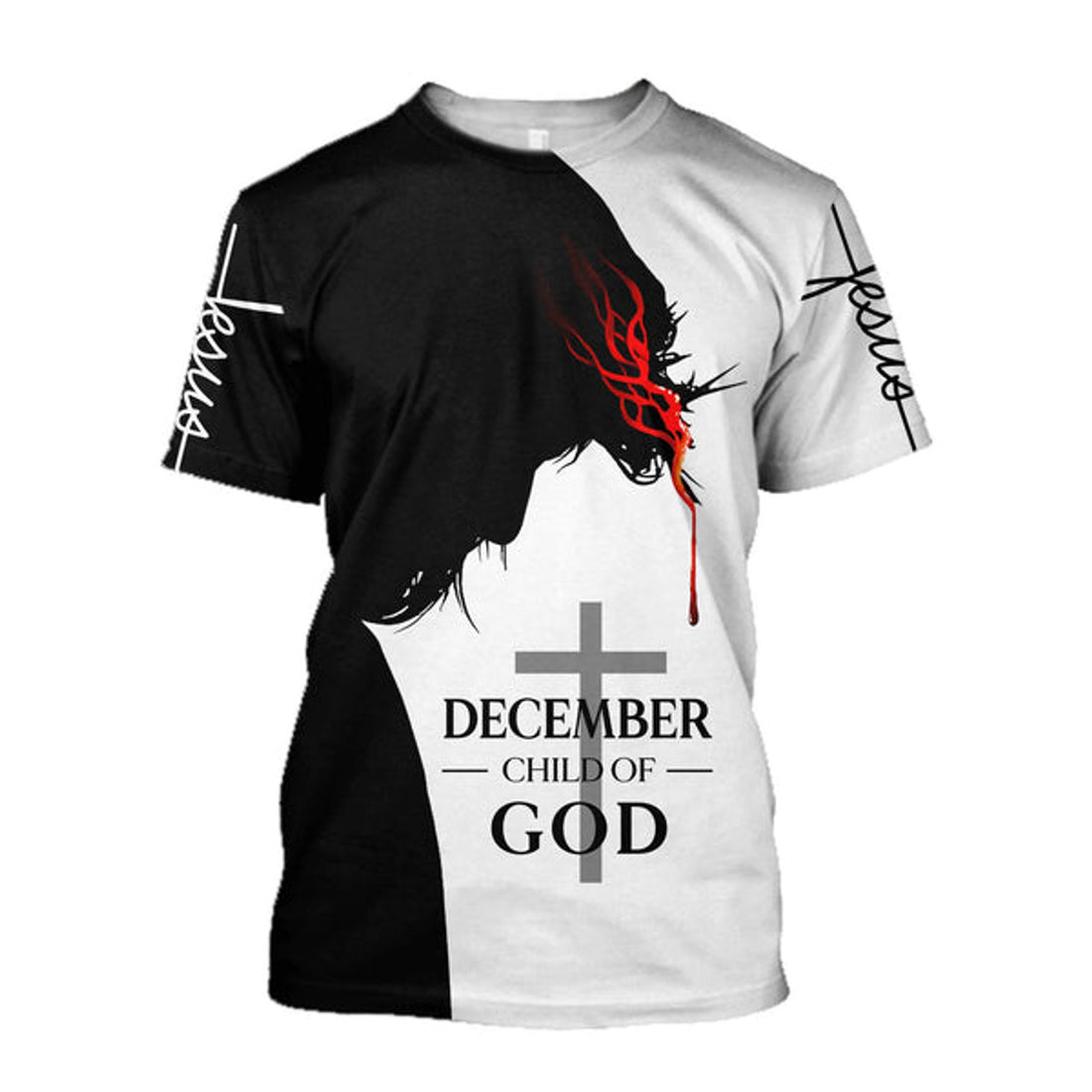 FUNSTUFFPRINT December Child Of God Balck And White Color Jesus Unisex Shirts - Christian 3D T-shirt