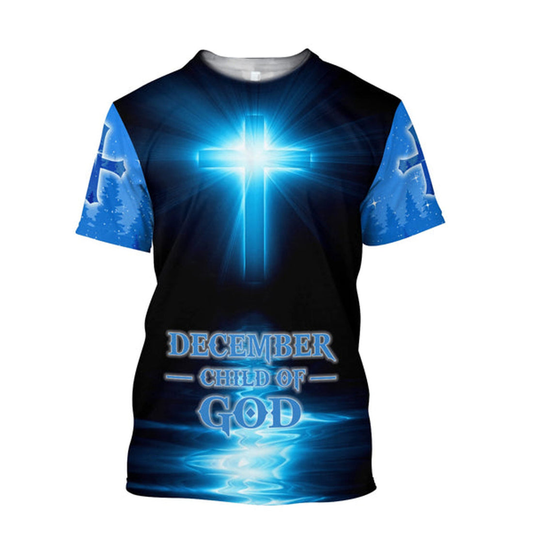 FUNSTUFFPRINT December Child Of God Blue Color Jesus Unisex Shirts - Christian 3D T-shirt