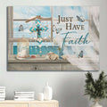 Deep Ocean Colorful Cross Summer Vibe Blue Butterfly Canvas Just Have Faith Canvas Wall Art - Christian Wall Decor