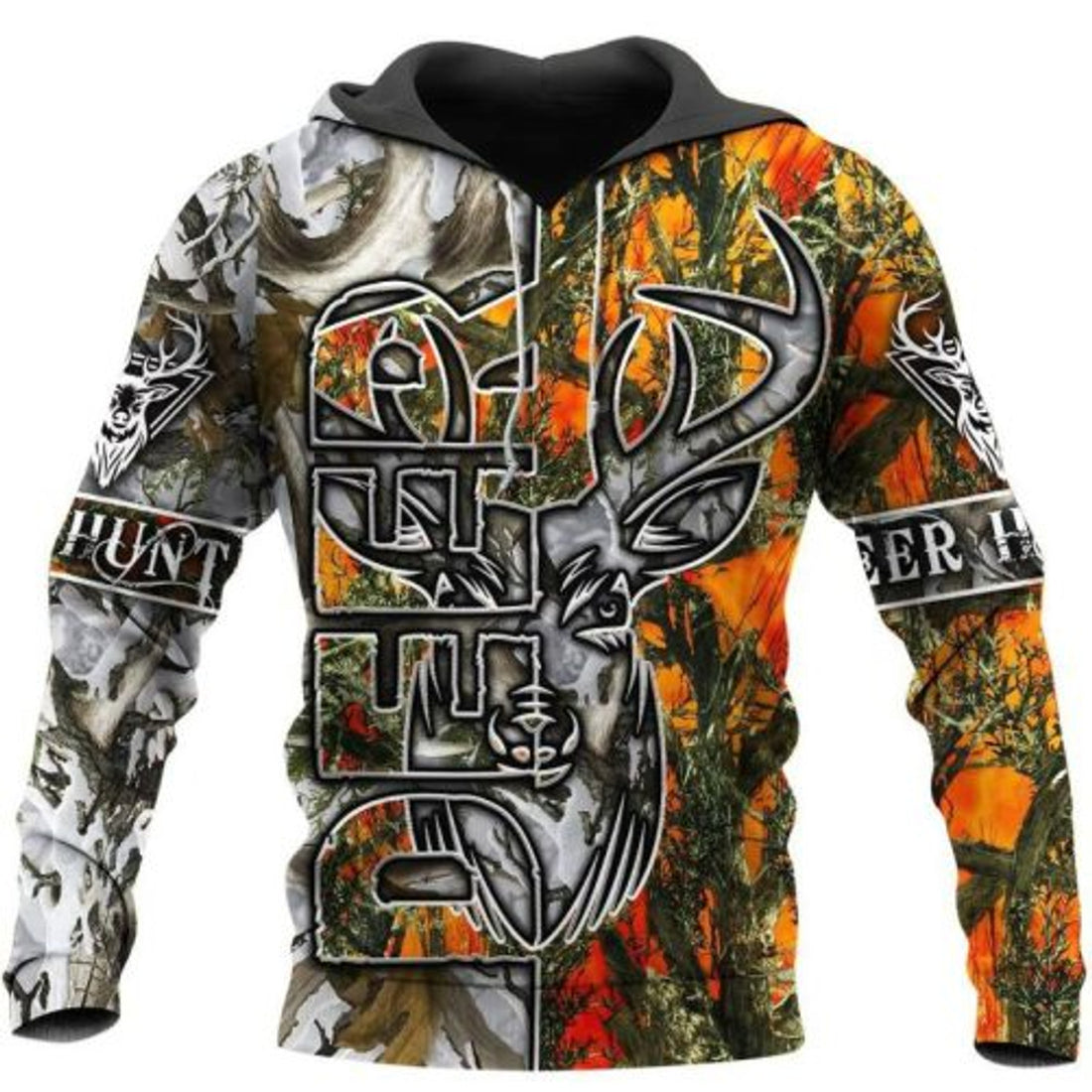 FUNSTUFFPRINT Deer Hunting 3D All Over Hoodie Orange 3D Hoodie and Zip Hoodie