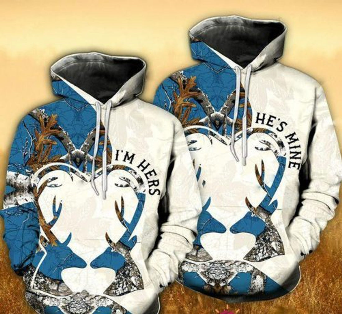FUNSTUFFPRINT Matching Hunting Couple 3D All Over Hoodie I’m Her He’s Mine 3D Hoodie and Zip Hoodie