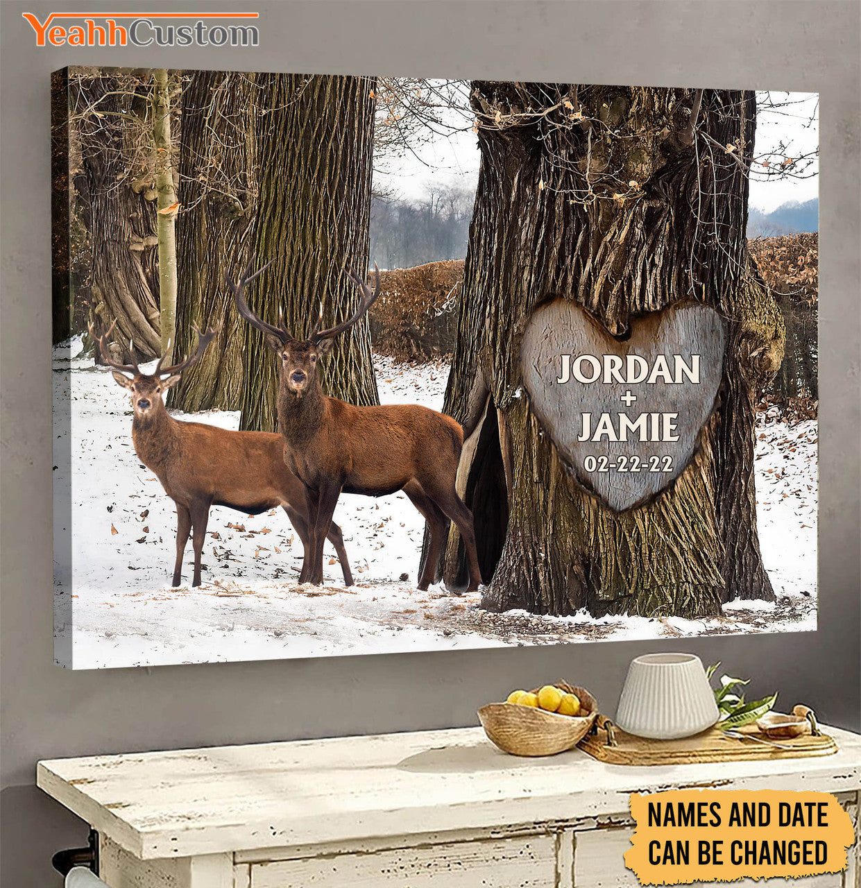 Custom Deer Poster, Winter Decor, Deer Couple Poster and Canvas