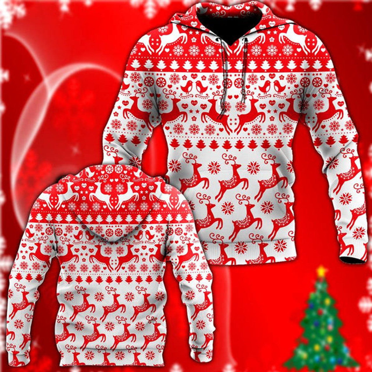 FUNSTUFFPRINT 3D Deer Happy Christmas All Over 3D Hoodie and Zip Hoodie