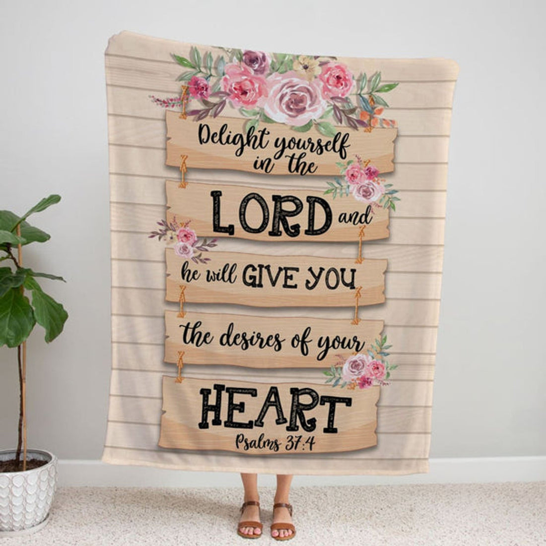 FUNSTUFFPRINT Delight Yourself In The Lord 2 Psalm 374 Fleece Blanket - Christian Blanket - Bible Verse Blanket