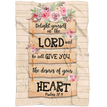 FUNSTUFFPRINT Delight Yourself In The Lord 2 Psalm 374 Fleece Blanket - Christian Blanket - Bible Verse Blanket