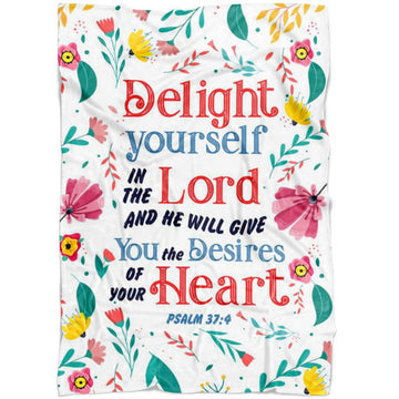 FUNSTUFFPRINT Delight Yourself In The Lord 3 Psalm 374 Fleece Blanket - Christian Blanket - Bible Verse Blanket