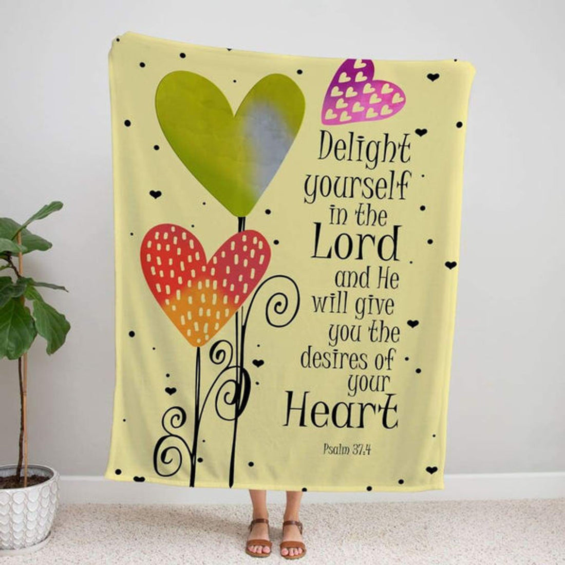 FUNSTUFFPRINT Delight Yourself In The Lord Psalm 374 Fleece Blanket - Christian Blanket - Bible Verse Blanket