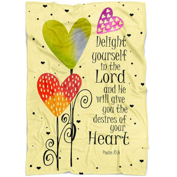 FUNSTUFFPRINT Delight Yourself In The Lord Psalm 374 Fleece Blanket - Christian Blanket - Bible Verse Blanket