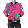 FUNSTUFFPRINT Diamond Colorful Pattern Print Women Casual 3D Bomber Jacket