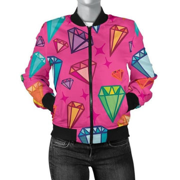 FUNSTUFFPRINT Diamond Colorful Pattern Print Women Casual 3D Bomber Jacket
