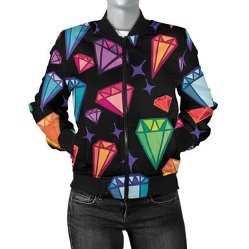 FUNSTUFFPRINT Diamond Colorful Print Pattern Women Casual 3D Bomber Jacket