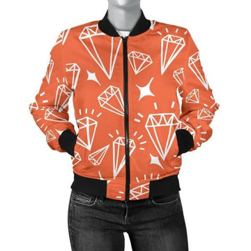 FUNSTUFFPRINT Diamond Orange Print Pattern Women Casual 3D Bomber Jacket