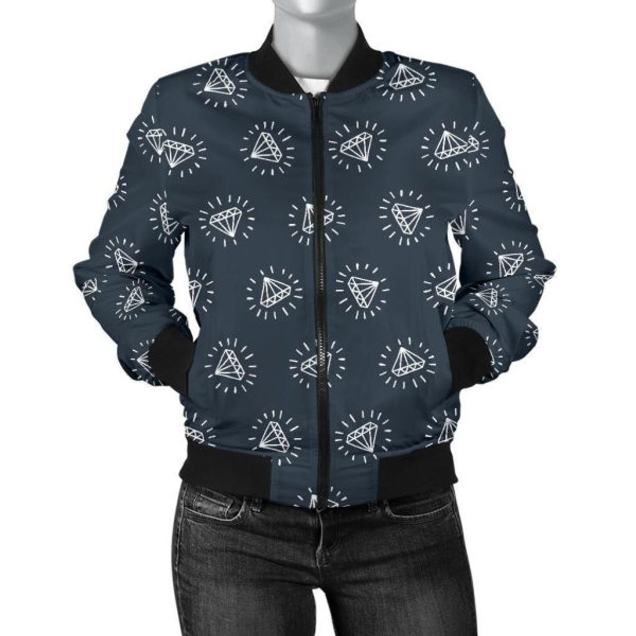 FUNSTUFFPRINT Diamond Print Pattern Women Casual 3D Bomber Jacket