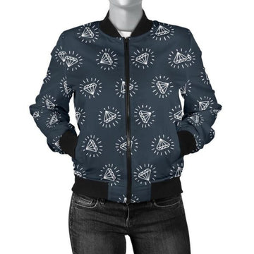 FUNSTUFFPRINT Diamond Print Pattern Women Casual 3D Bomber Jacket