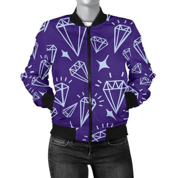 FUNSTUFFPRINT Diamond Purple Print Pattern Women Casual 3D Bomber Jacket