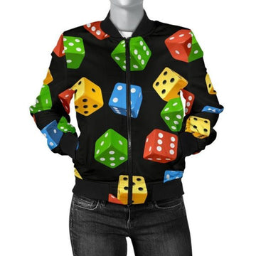 FUNSTUFFPRINT Dice Colorful Pattern Print Women Casual 3D Bomber Jacket