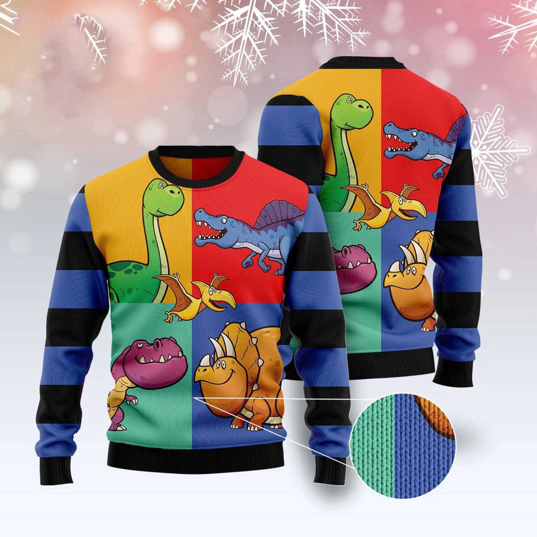 FUNSTUFFPRINT Dinosaur Color Ugly Christmas Sweater, Christmas Sweater, Ugly Sweater, Funny Xmas Sweaters Ugly Sweater