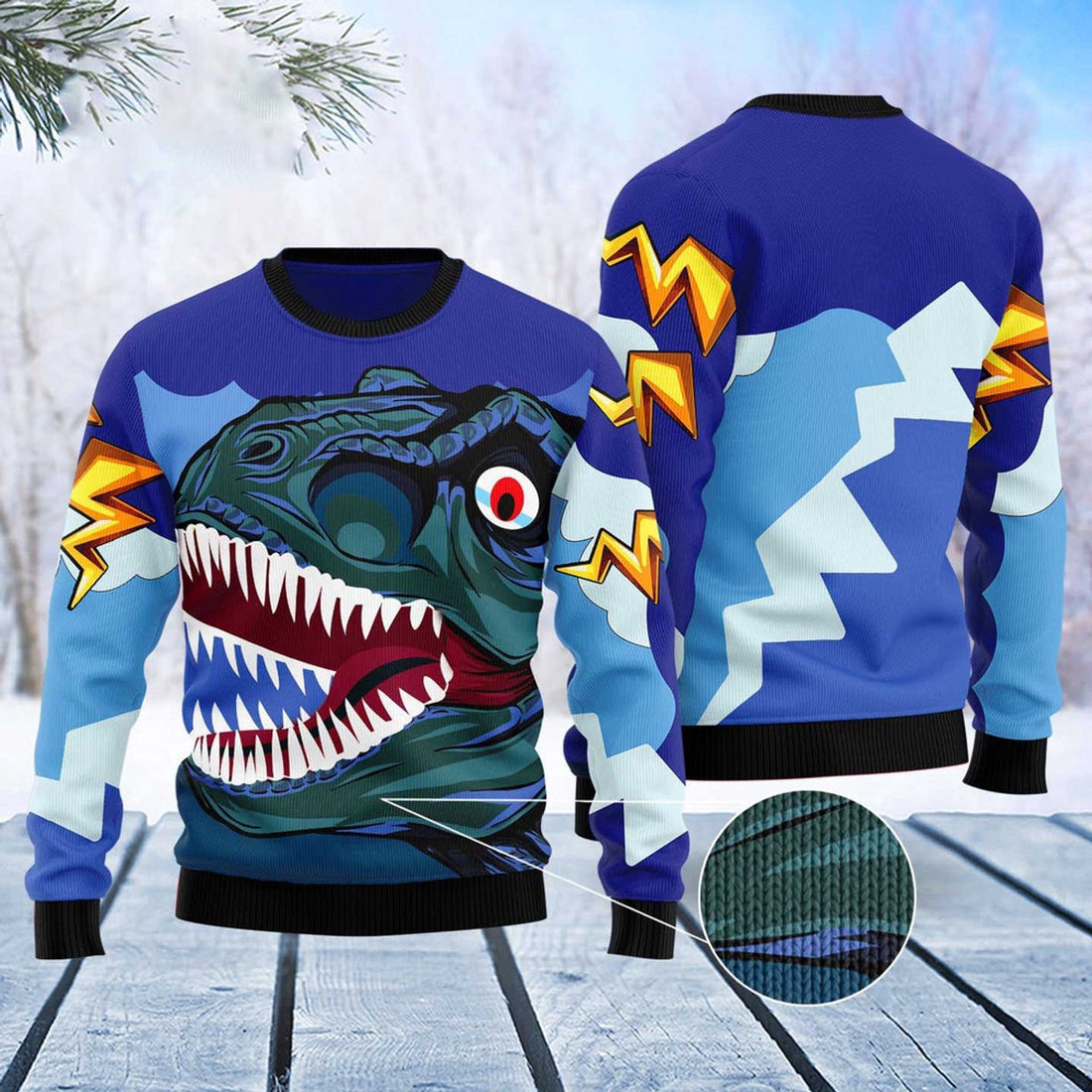 FUNSTUFFPRINT Dinosaur Face Ugly Christmas Sweater, Christmas Sweater, Ugly Sweater, Funny Xmas Sweaters Ugly Sweater
