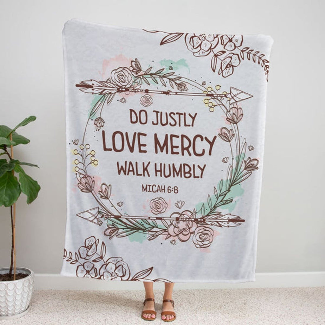 FUNSTUFFPRINT Do Justly Love Mercy Walk Humbly Micah 6 8 Fleece Blanket - Christian Blanket - Bible Verse Blanket