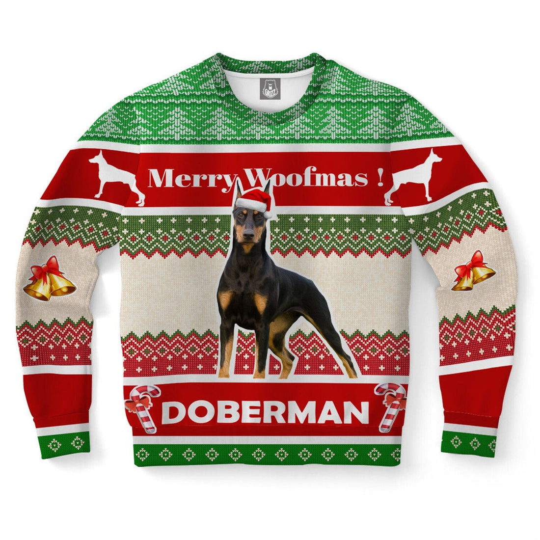 FUNSTUFFPRINT Doberman Dog Ugly Christmas Sweater, Christmas Sweater, Ugly Sweater, Funny Xmas Sweaters Ugly Sweater
