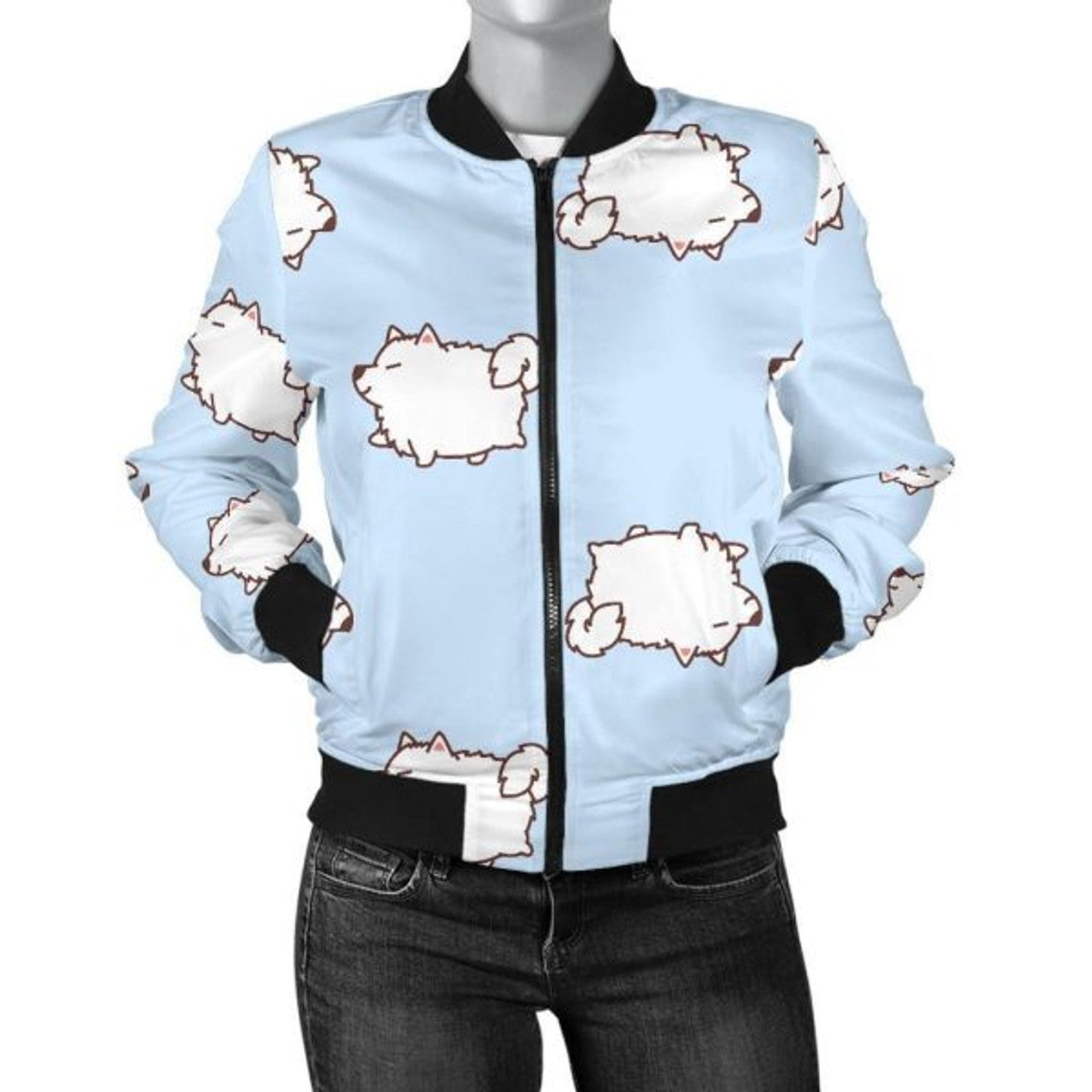 FUNSTUFFPRINT Dog Somoyed Pattern Print Women Casual 3D Bomber Jacket