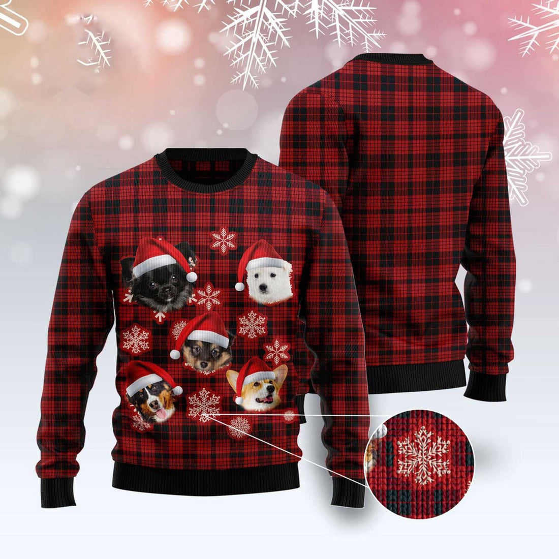 FUNSTUFFPRINT Dog Christmas Snowflake Ugly Christmas Sweater, Dog Ugly Christmas Sweater, Ugly Dog Sweaters Ugly  Sweater