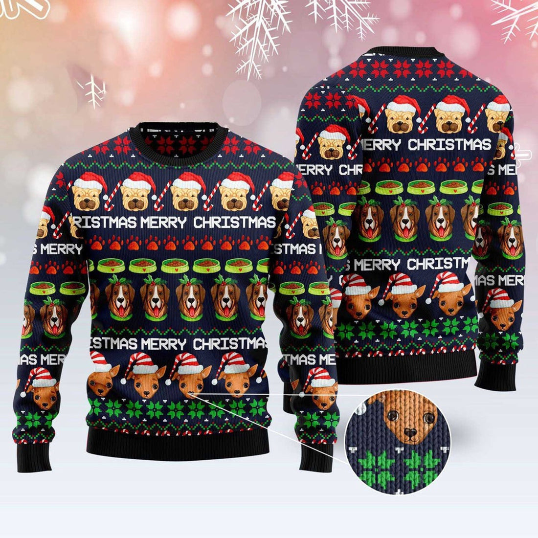 FUNSTUFFPRINT Dog Cute Face Ugly Christmas Sweater, Dog Ugly Christmas Sweater, Ugly Dog Sweaters Ugly  Sweater