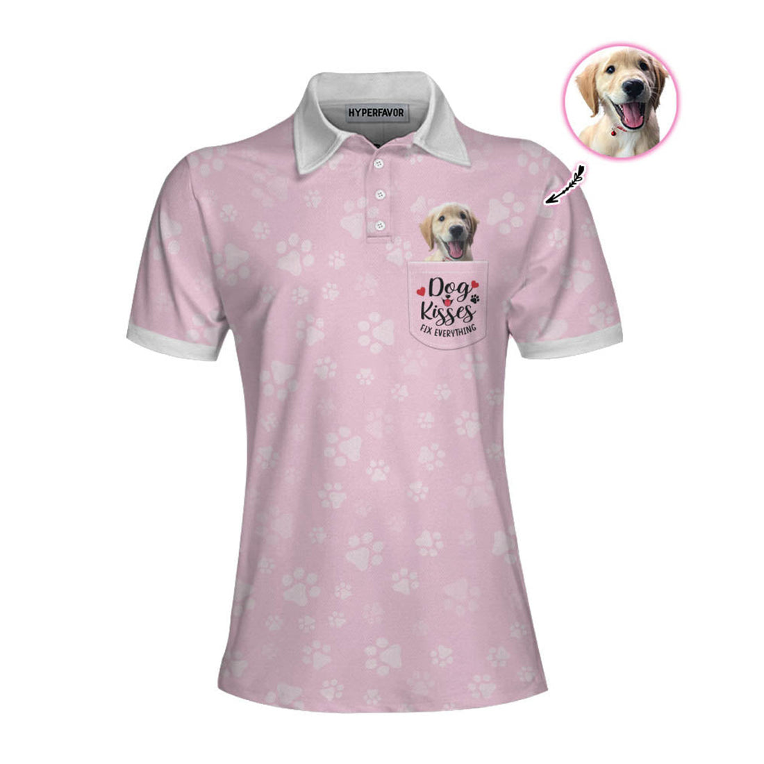 Custom Dog Kisses Fix Everything Custom Short Sleeve Women Polo Shirt, Personalized Pink Polo Shirt For Dog Lovers, Best Gift For Dog Lovers, Gift For Women