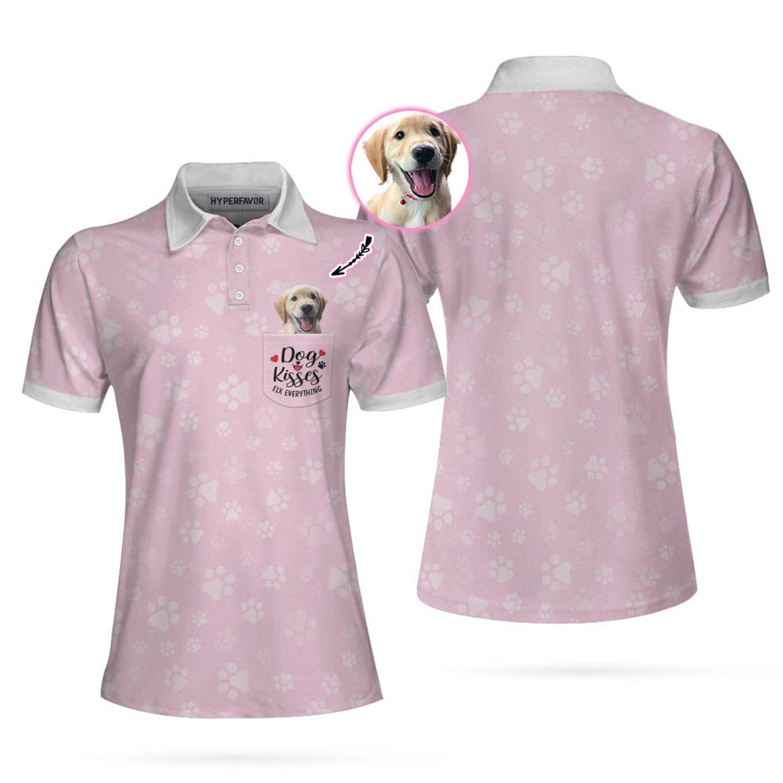 Custom Dog Kisses Fix Everything Custom Short Sleeve Women Polo Shirt, Personalized Pink Polo Shirt For Dog Lovers, Best Gift For Dog Lovers, Gift For Women
