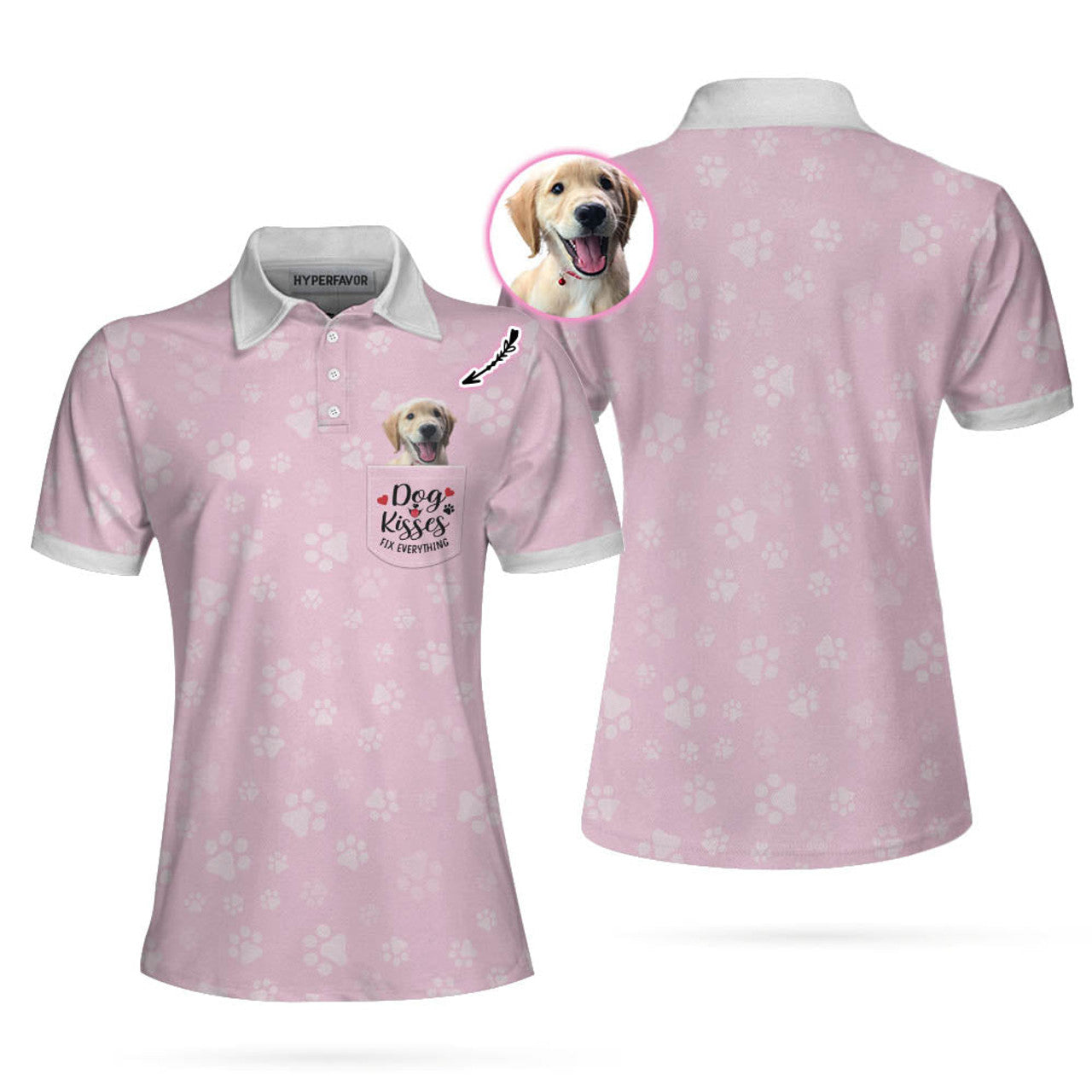 Custom Dog Kisses Fix Everything Custom Short Sleeve Women Polo Shirt, Personalized Pink Polo Shirt For Dog Lovers, Best Gift For Dog Lovers, Gift For Women