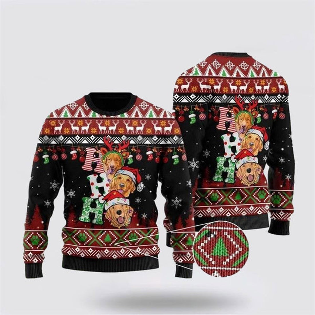 FUNSTUFFPRINT Dog Lover Golden Retriever Ho Ho Ho Ugly Christmas Sweater For Men And Women, Gift For Christmas, Best Winter Christmas Outfit Ugly  Sweater