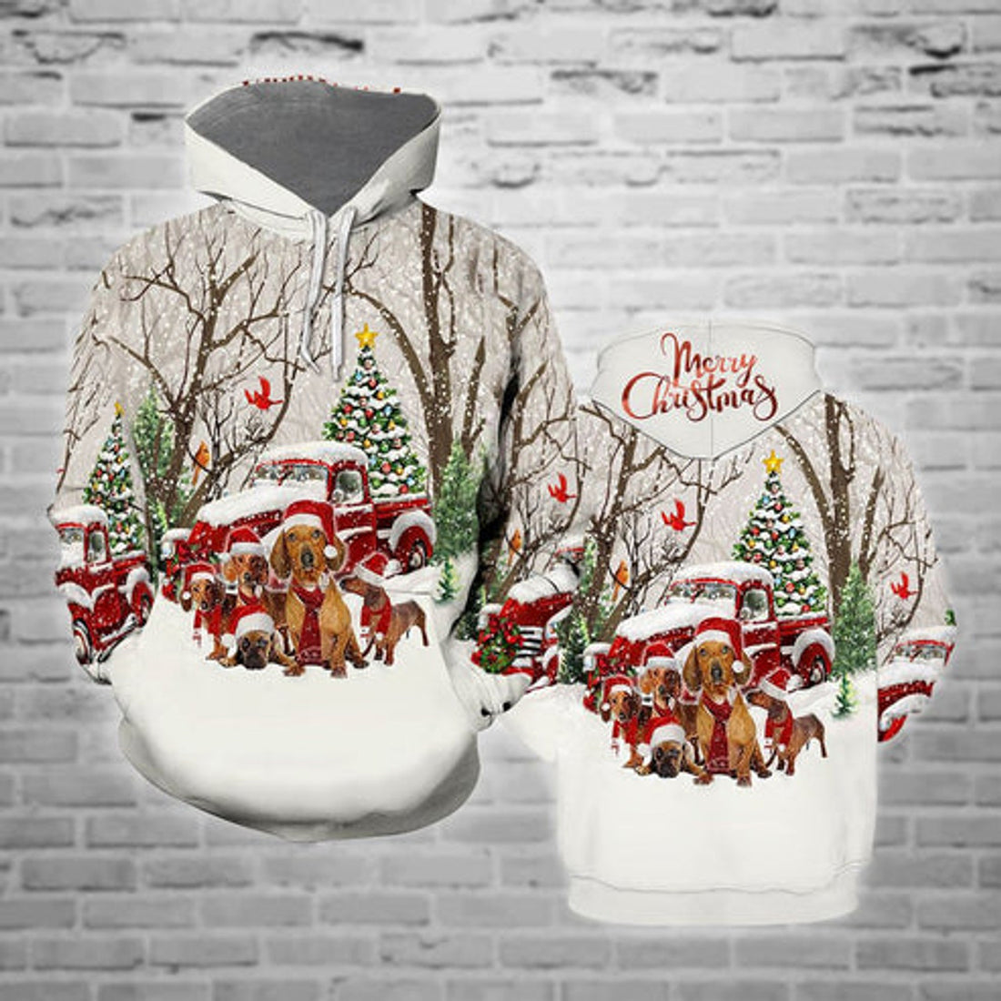 FUNSTUFFPRINT 3D Dog Merry Christmas All Over 3D Hoodie and Zip Hoodie