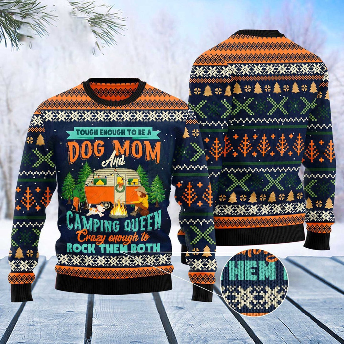 FUNSTUFFPRINT Dog Mom Camping Ugly Christmas Sweater, Dog Ugly Christmas Sweater, Ugly Dog Sweaters Ugly  Sweater